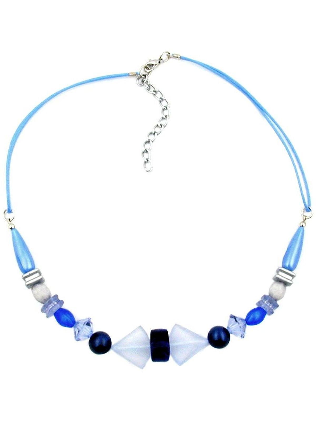 Gallay Perlenkette Kette hellblau-stahlblau, Kordel blau (1-tlg)