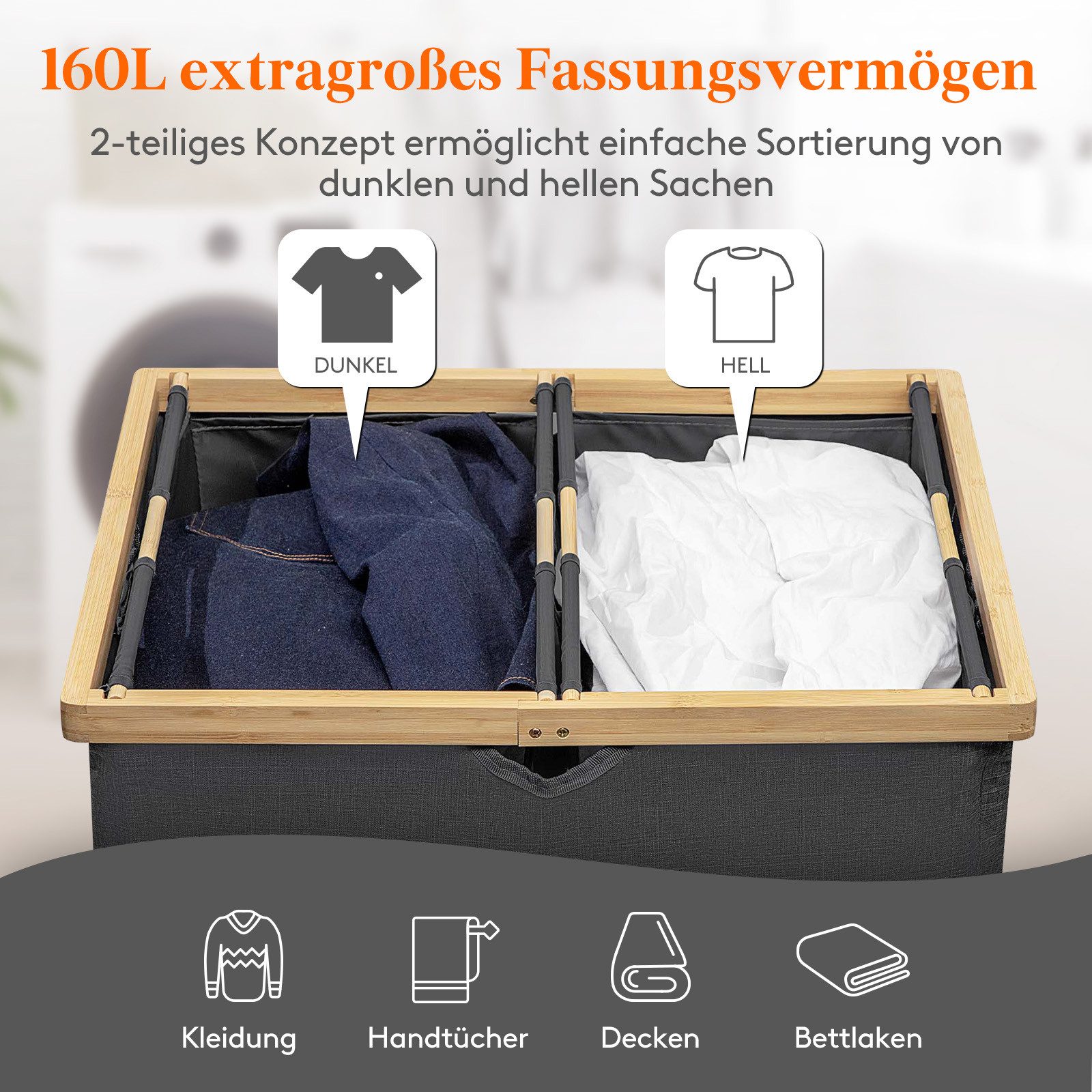 Lifewit Wäschebox Bambus Wäschekorb mit Deckel, günstig online kaufen