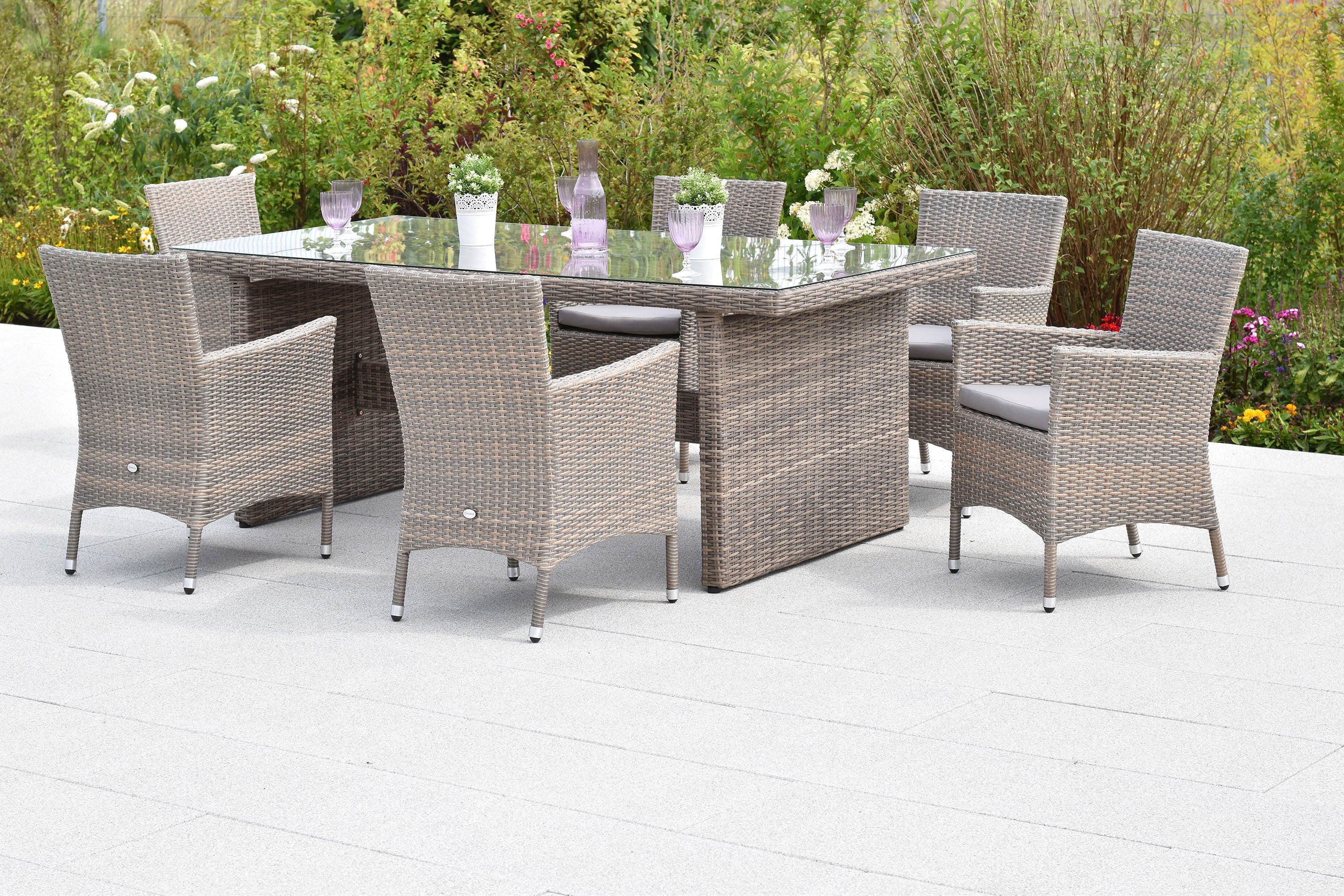 MERXX Garten-Essgruppe Teneriffa, (Set, 13-tlg), inkl. 6 Sessel, 6 Auflagen, 1 Tisch