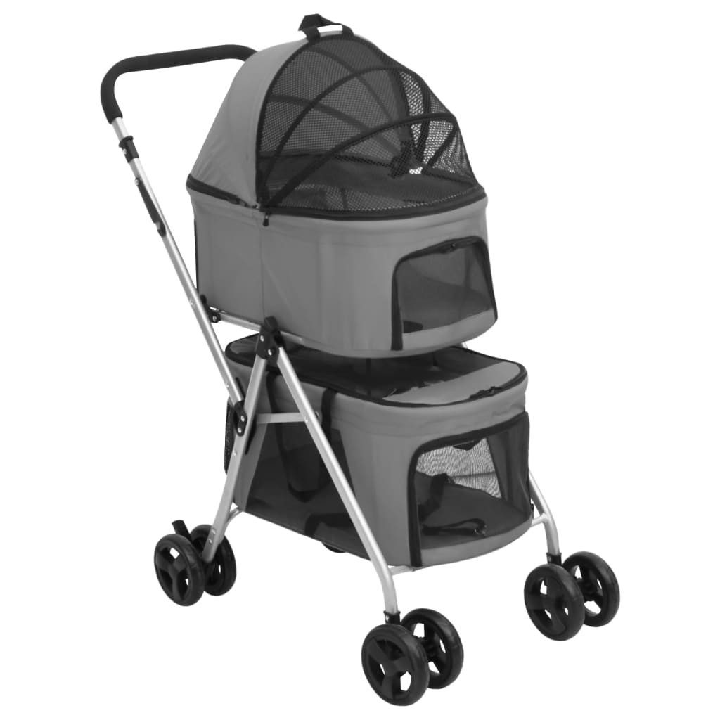 Hunde-Transportbox Hundewagen für 2 Hunde Faltbar Grau 83x48x97 cm Oxford-Gewebe Transpor