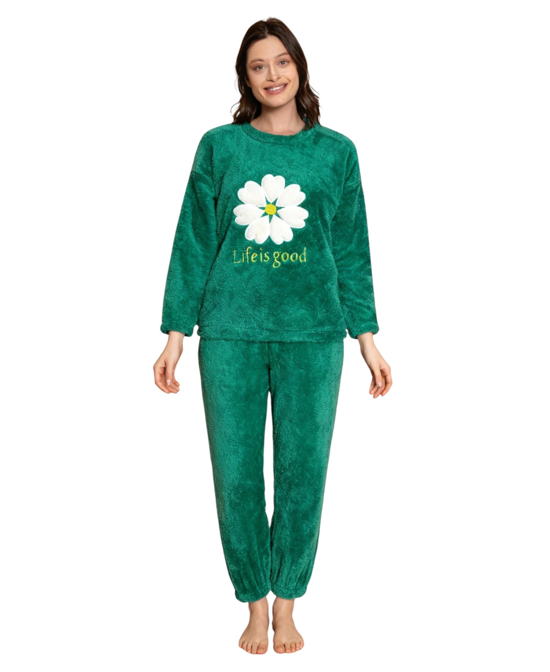 fashionshowcase Hausanzug Damen Winter Pyjama Set Schlafanzug Plüsch Zweiteiler weich