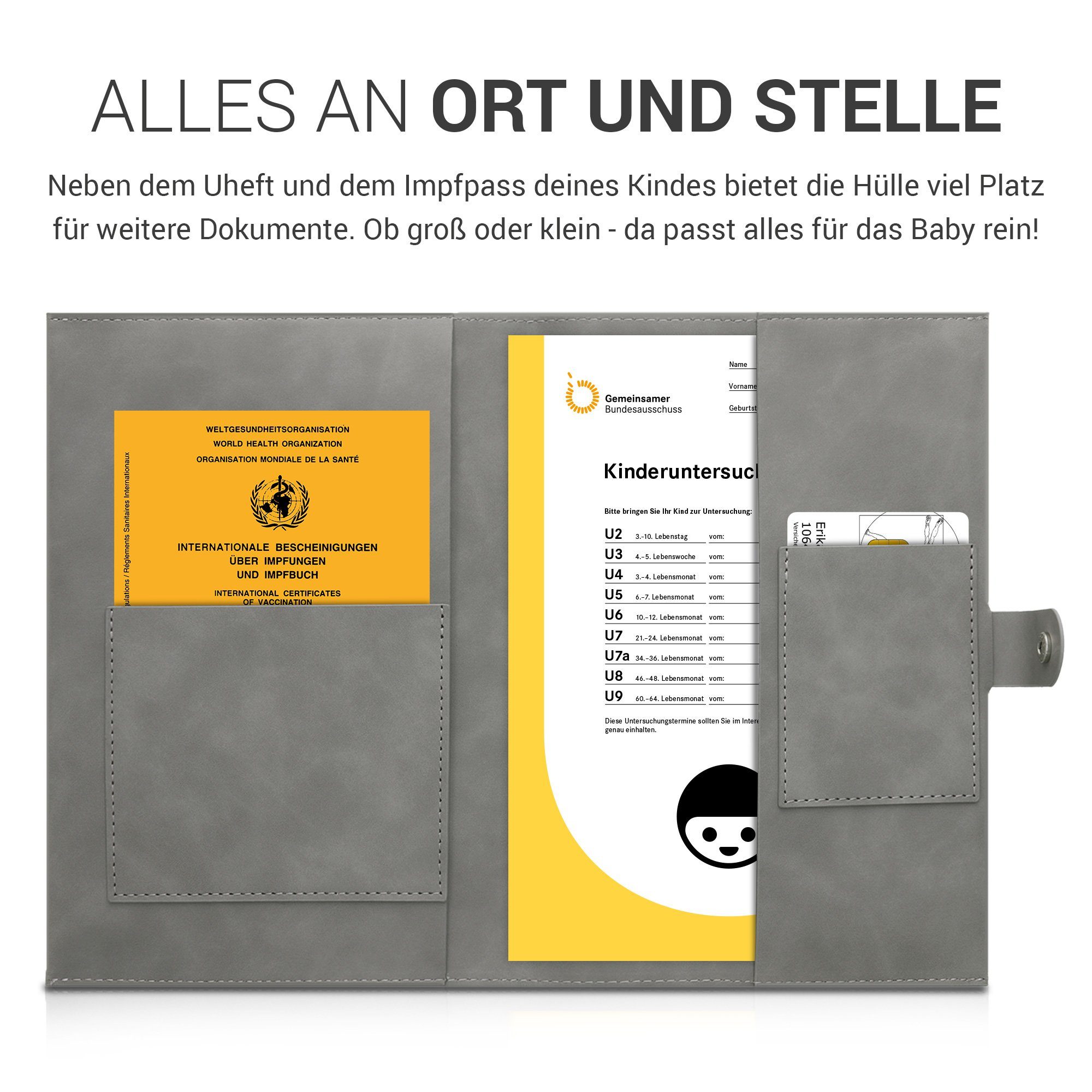 kwmobile Etui Kunstleder Hülle für deutsches Untersuchungsheft, U-Heft Hülle und Impfpass Hülle - extra Fächer - Cover – Bild 4 von 5