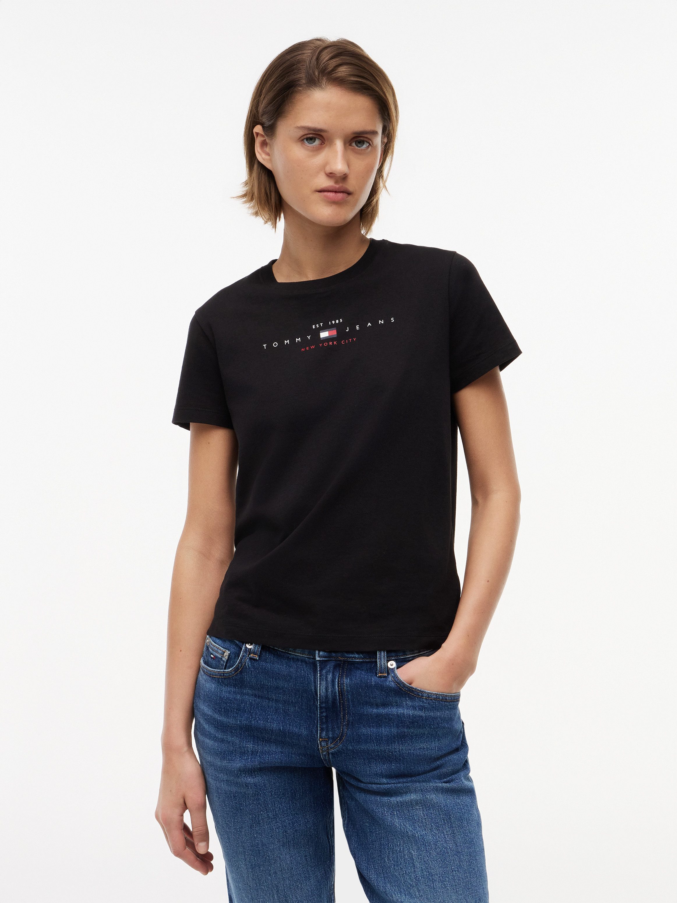 Tommy Jeans Kurzarmshirt TJW REG US LINEAR SS TEE Baumwollmischung, regular fit, Logo