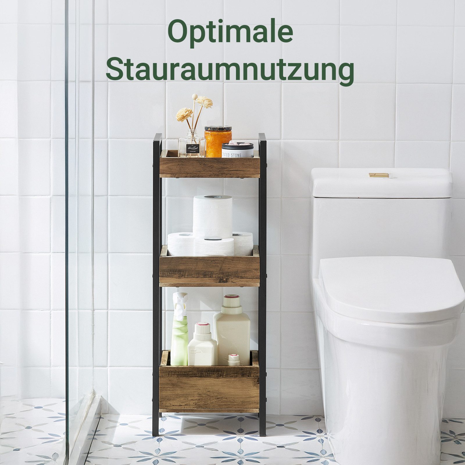 SoBuy Badregal FRG226, Badezimmerregal schmal, Duschregal Toilettenregal Nischenregal, Standregal Küchenregal mit 3/4 Ablagefächern, Badregal stehend