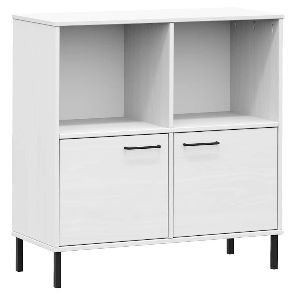 furnicato Bücherregal Weißes aus massivem Kiefernholz 90 x 35 x 90,5 cm, 1-tlg., Regalwand mit zwei Türen, Metallfüßen und einer Wandhalterung