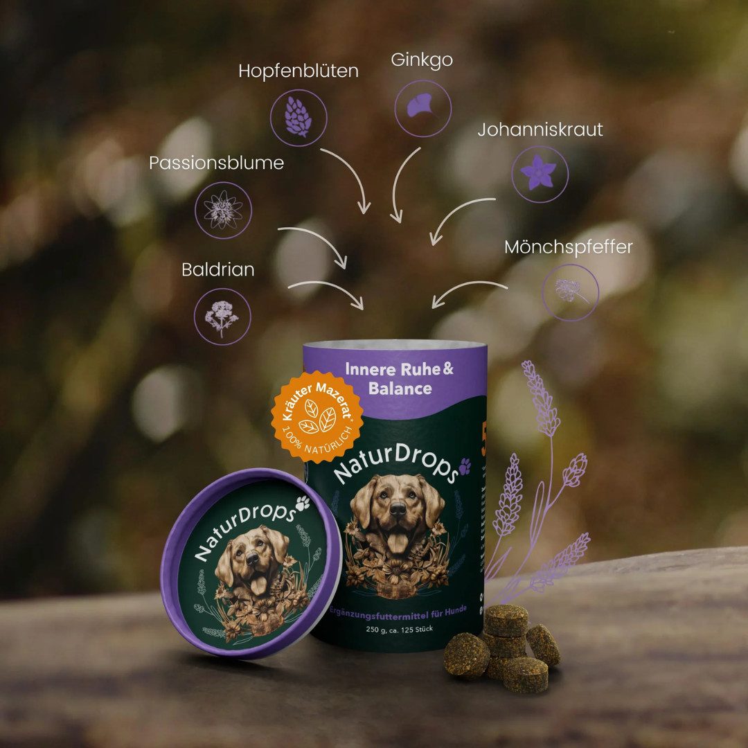 NaturDrops Innere Ruhe & Balance Zur Linderung von Stress, Nervosität und Ängsten, Nahrungsergänzungsmittel für: Hunde