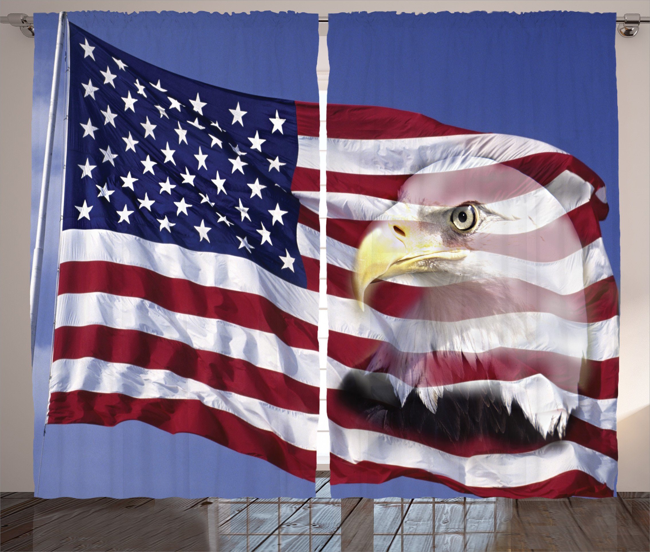 Kräuselband Schlafzimmer Abakuhaus, Schlaufen Amerikanische mit und Bless Haken, Gardine Flagge Flag Vorhang America