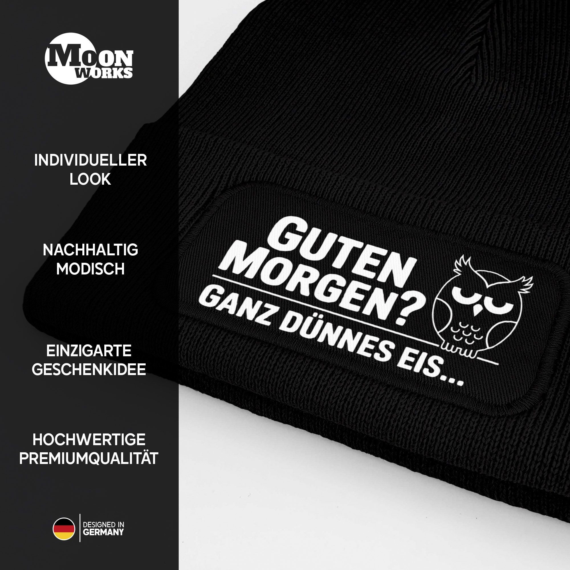 MoonWorks Strickmütze Damen Beanie Spruch Morgenmuffel Geschenkidee Strickmütze mit Spruch