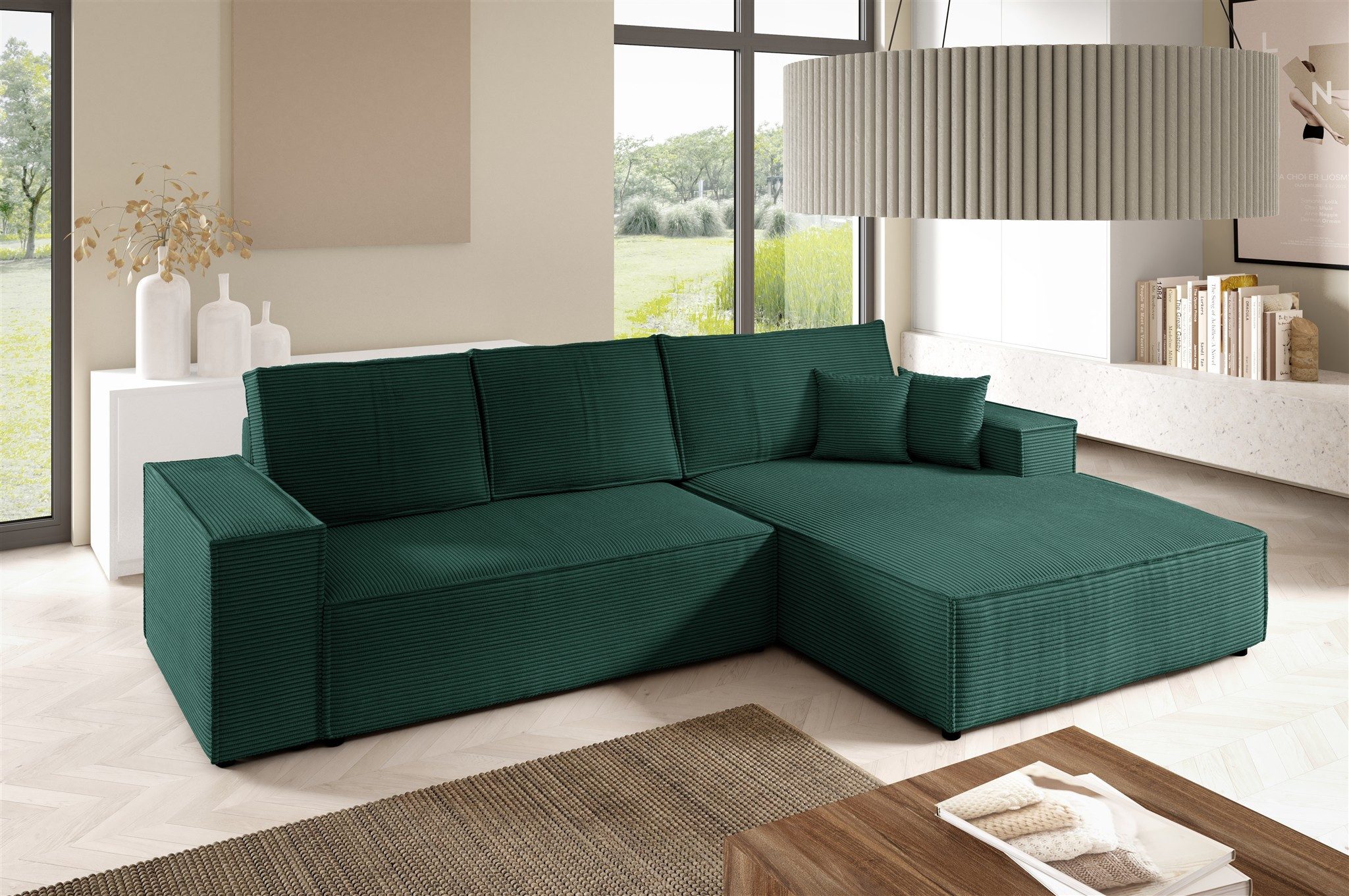 Fun Möbel Ecksofa Schlafsofa Sofa FUN MIRANDA in Cordstoff Poso, Ottomane Links oder Rechts, Bettkasten, Rundumbezug