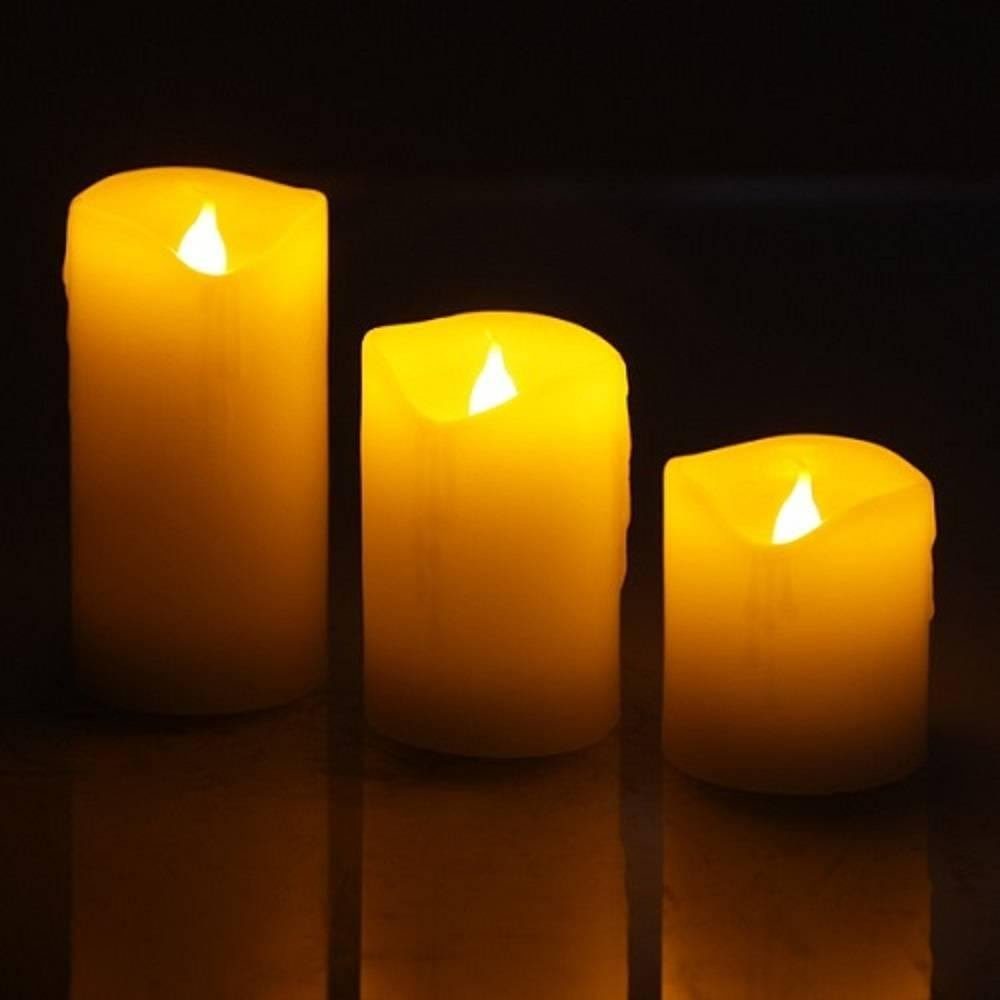 LED-Kerze 55026 3er Set flammenlose LED Echtwachs-Kerzen