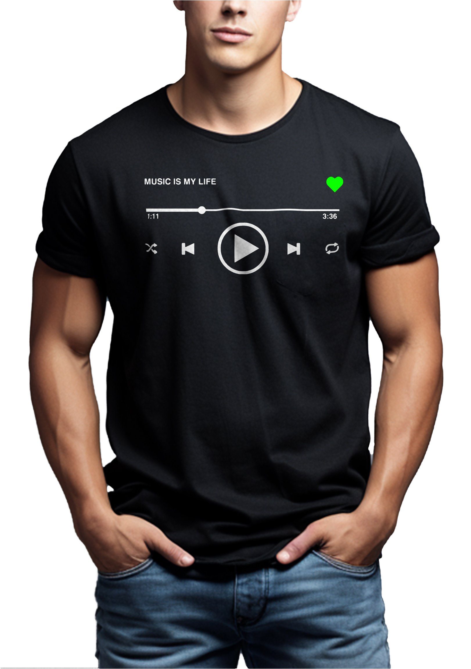 MAKAYA Print-Shirt Herren Motiv Musik Playlist Geschenke für Musiker Coole günstig online kaufen