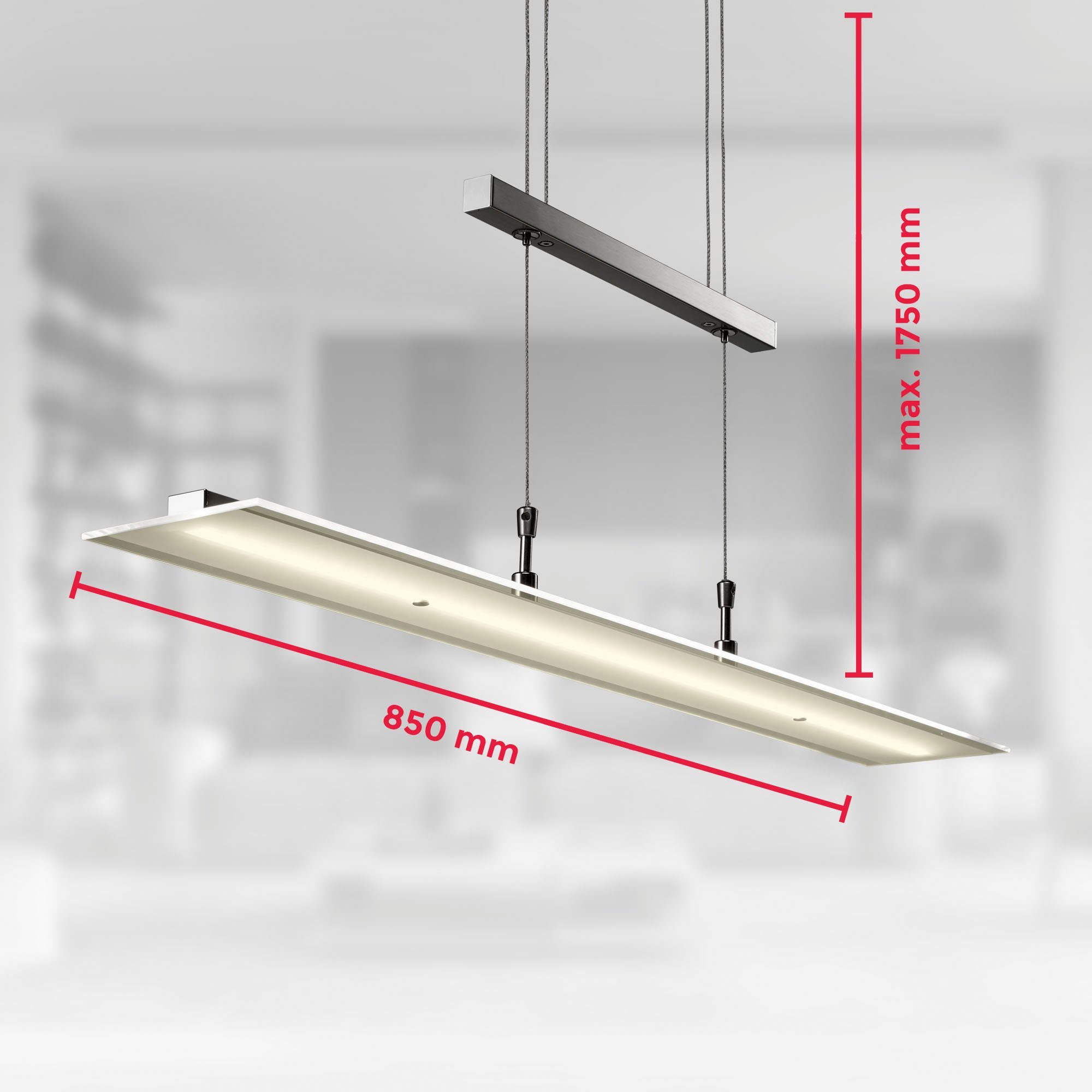 lm, integriert, 3.000K, LED Pendelleuchte, Esstischlampe, Licht, Silber 85cm, Warmweißes Echtglas, LED B.K.Licht fest Dimmbar, Dimmfunktion, Höhenverstellbar, Pendelleuchte Warmweiß, 1.600 BK_PL1001 20W, B: