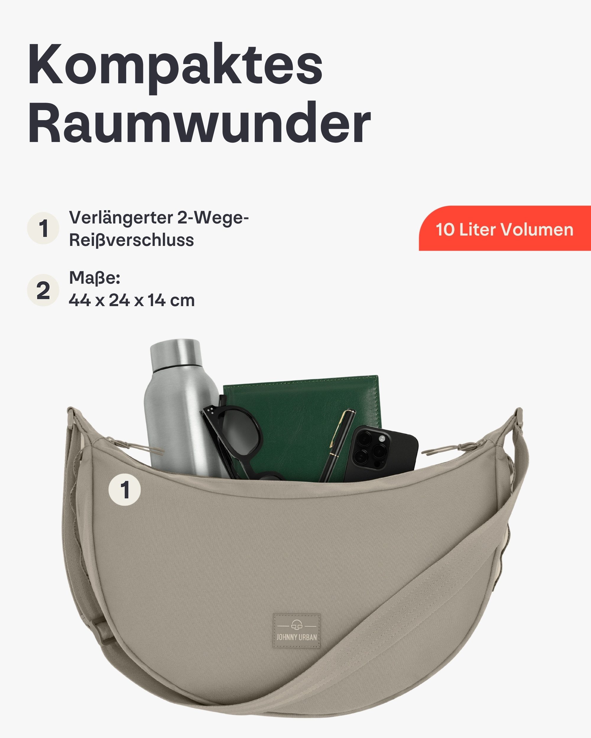 Johnny Urban Umhängetasche Ally Large Half Moon Bag, Große Crossbody Bag in Halbmond Form, Wasserabweisend – Bild 3 von 5