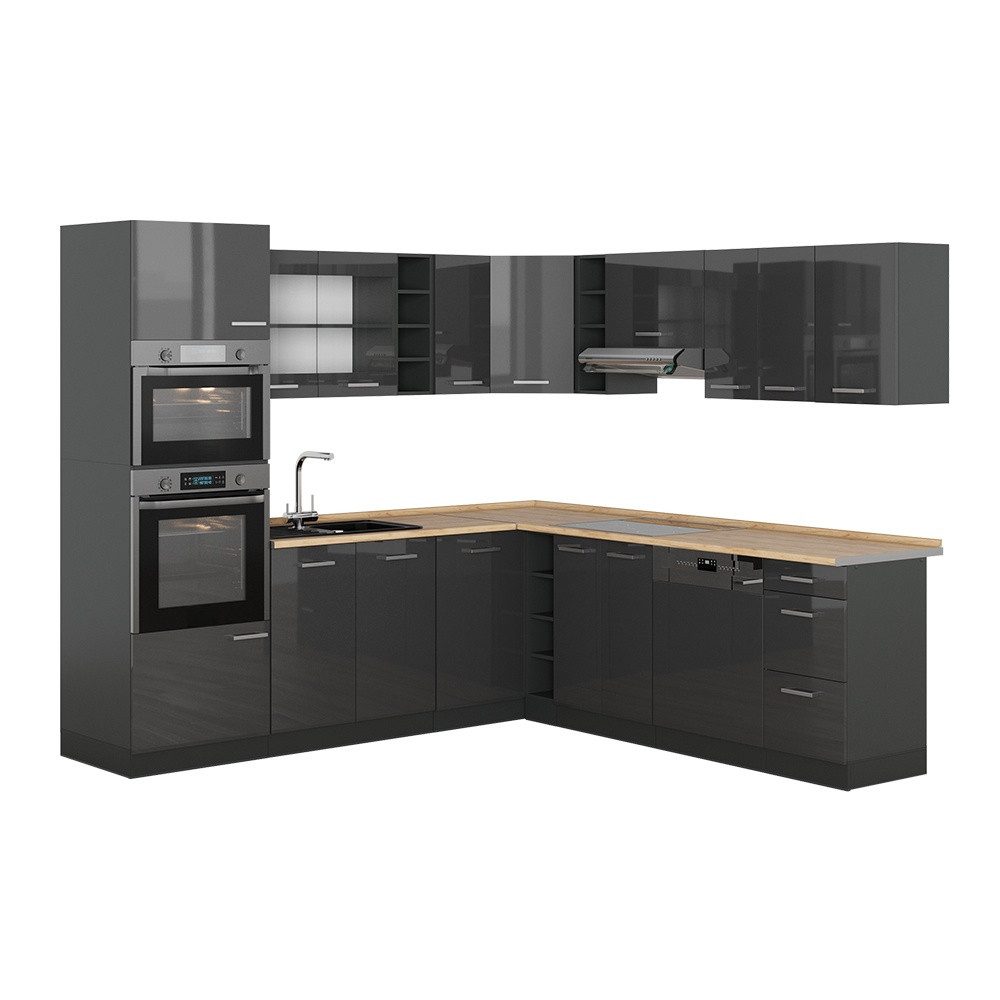 Vicco Winkelküche R-Line, Anthrazit Hochglanz/Anthrazit, 247 x 237 cm ohne Arbeitsplatte