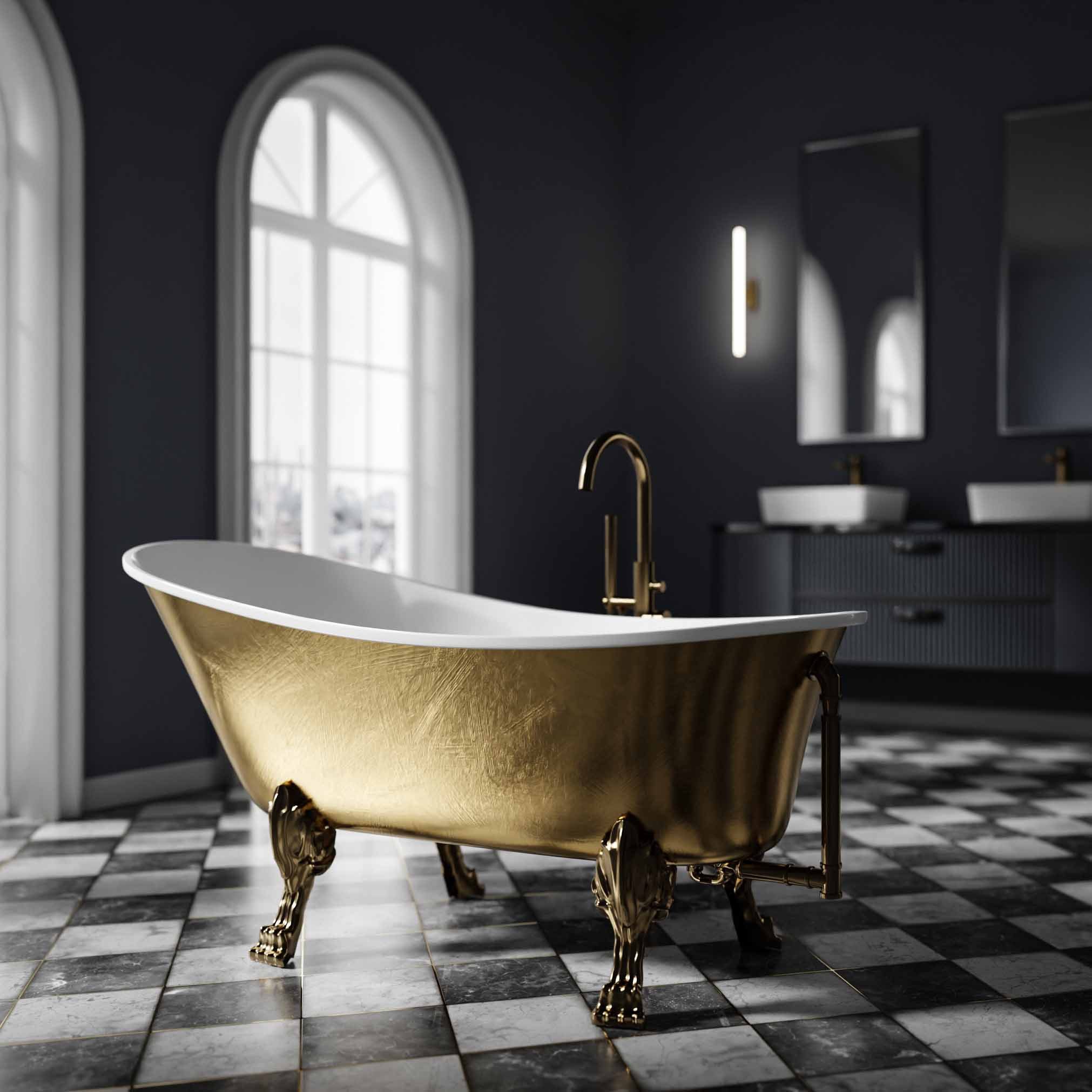 Bernstein Badewanne PARIS, (Acrylwanne, Сантехникаacryl, nostalgisches Design, mit Metallfüße), Gold, 175cm x 74cm, Acryl, Oval, freistehende Wanne