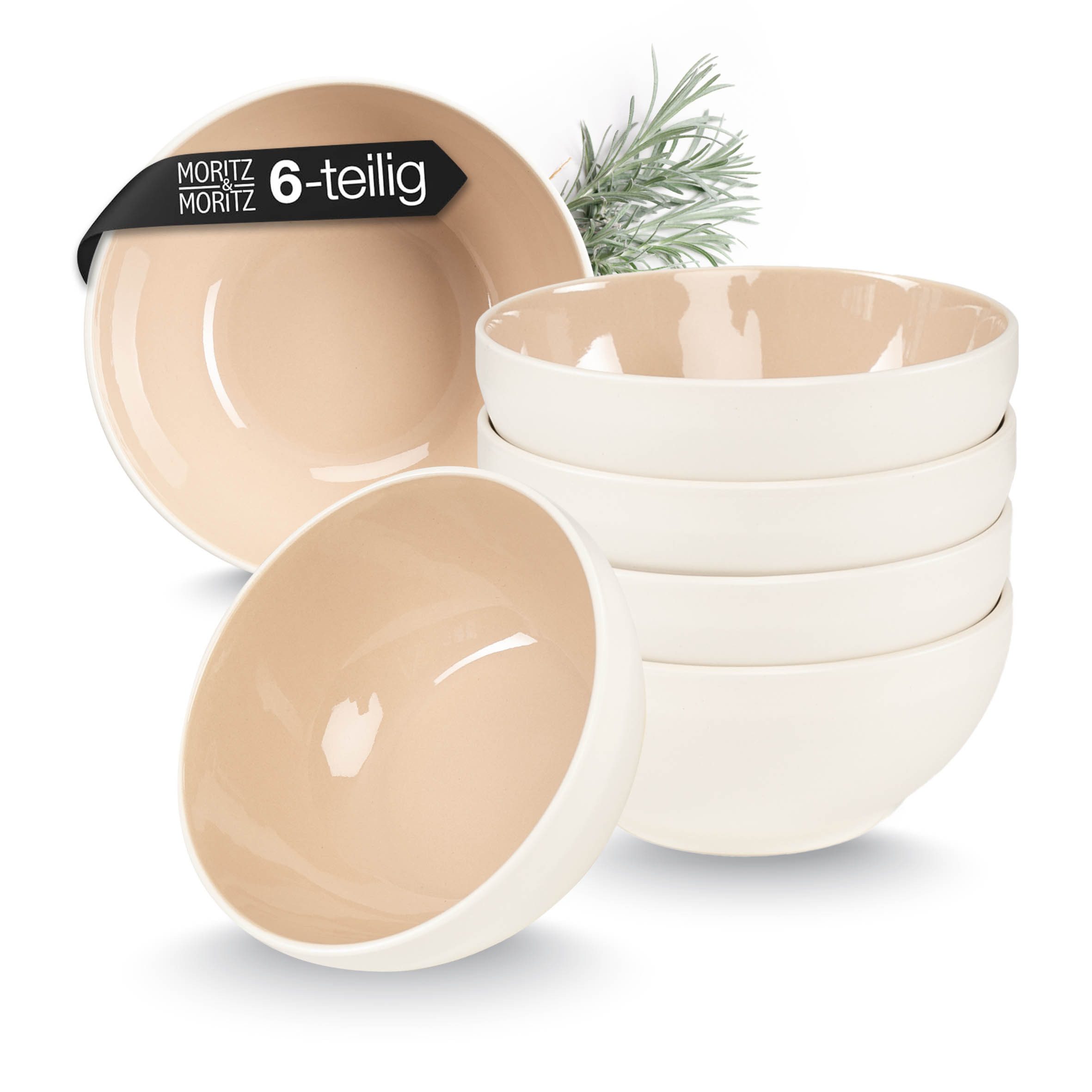 Moritz & Moritz Geschirr-Set CAVO Müslibowl Almond (6-tlg), Steinzeug, Spülmaschinengeeignet