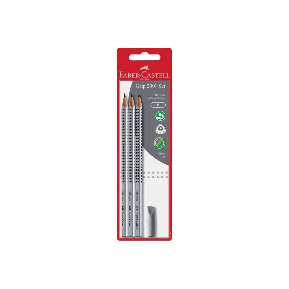 Faber-Castell Bleistift Bleistift Grip 2001 B 3x + Radierer BK