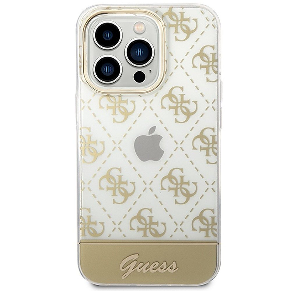 Guess Handyhülle Schutzhülle Designhülle Rückschale 6,1 Zoll, 4G-Muster, Guess-Logo, transparent, kratzfest