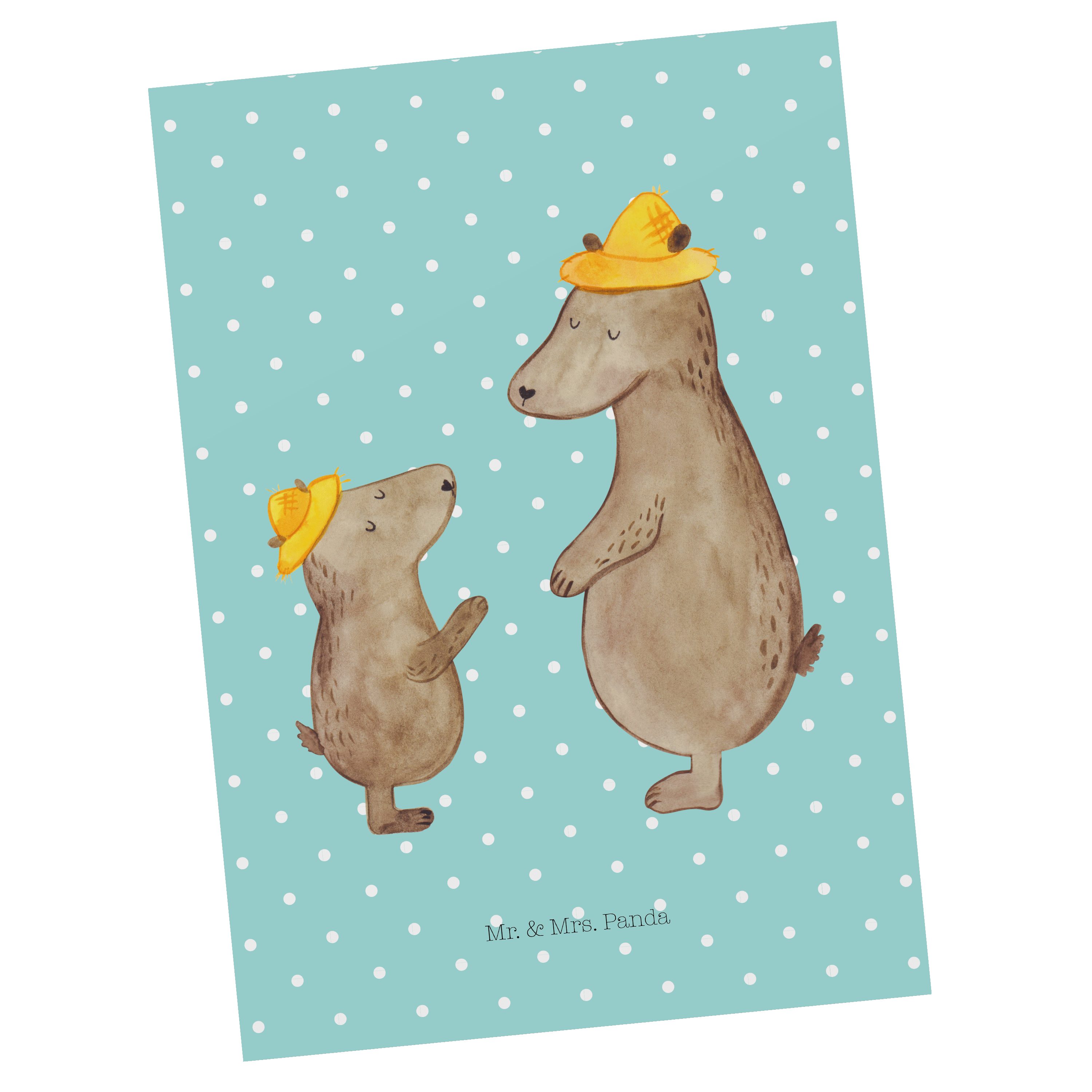 Mr. & Mrs. Panda Postkarte Bären mit Hut - Türkis Pastell - Geschenk, Dad, Vorbild, Geschenk Pap