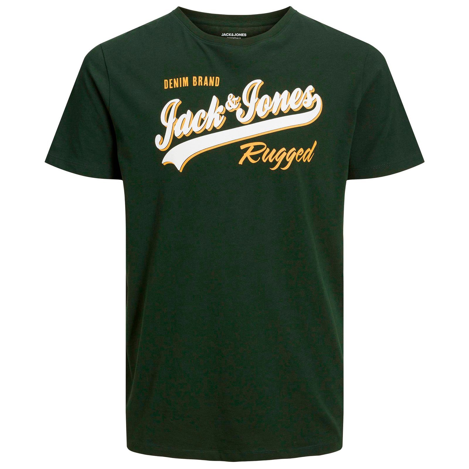 Print JJELOGO dunkelgrün Größen & Herren Jack&Jones Rundhalsshirt T-Shirt Jones Große Jack