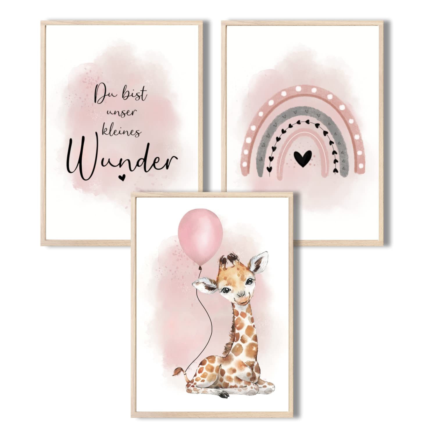 MeinBaby123® Poster Kinderzimmer Poster, Giraffe & Luftballon rosa