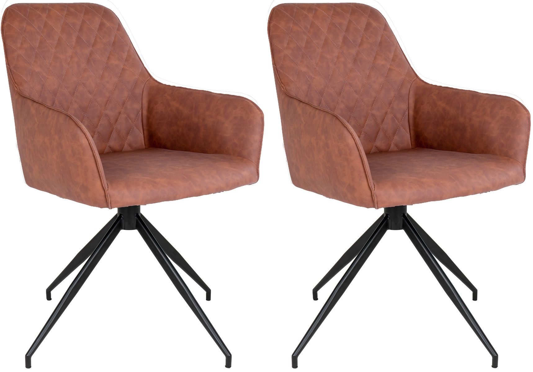 House Nordic Armlehnstuhl Harbo, in Braun, Vintagelederoptik - 56x89x62cm (BxHxT)