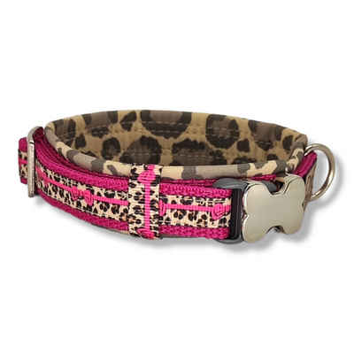D by E Couture Hunde-Halsband "Pink Leo Love VI", gepolstert, verstellbar, 20mm breit, Handmade