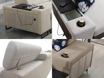 Möbel für Dich Ecksofa Melody I MAX, mit Ablage, USB, Becherhalter, Schlaffunktion und Bettkasten