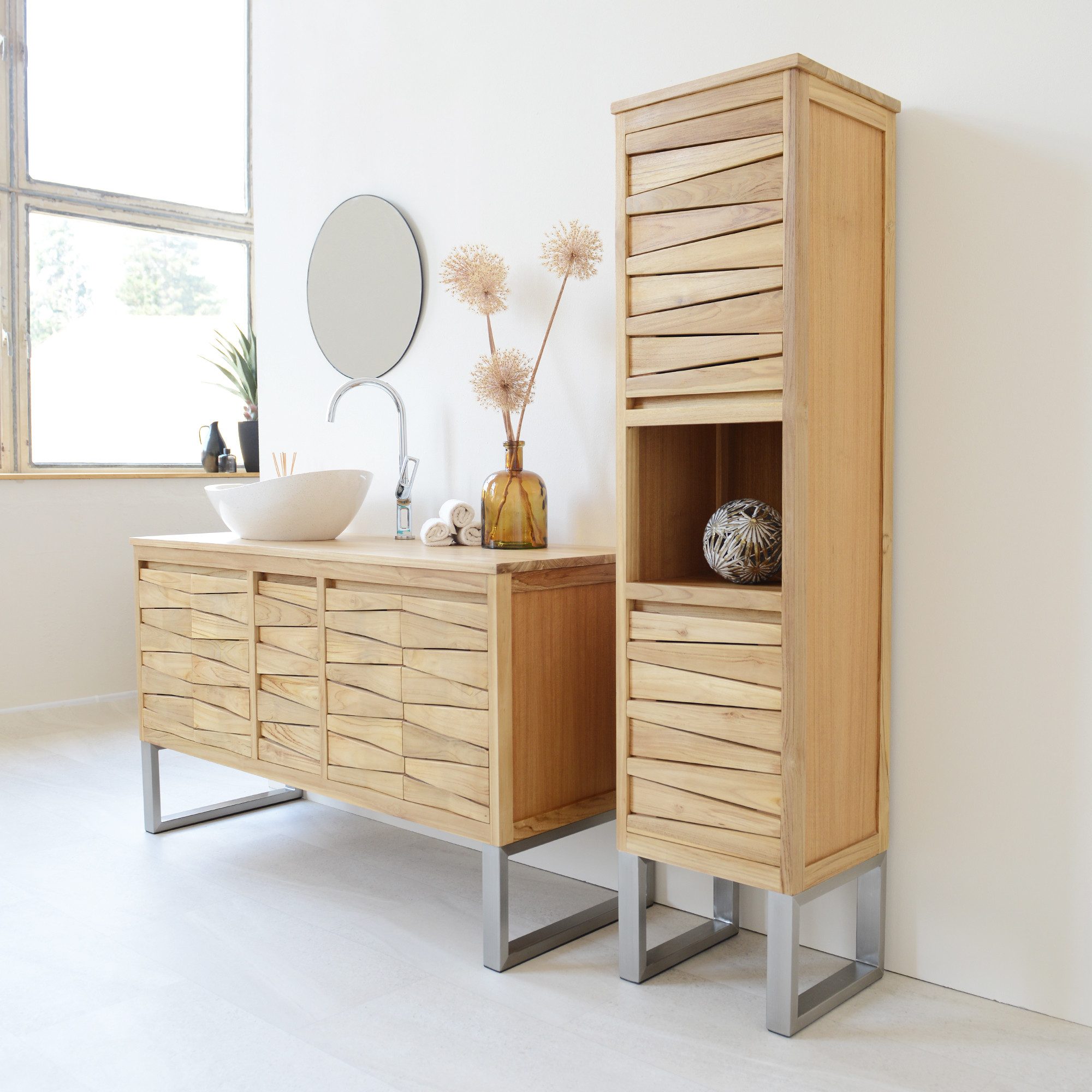 wohnfreuden Hochschrank Teakholz Hochschrank MOUNTAIN 165 cm