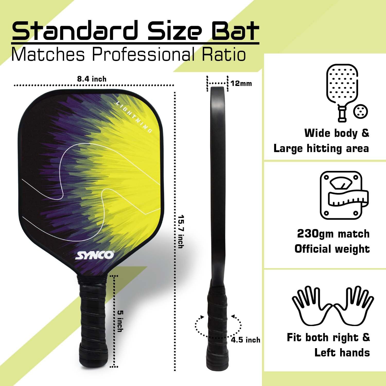 GICO Pickleballschläger Synco Picklebal Set 1 Fiberglas Schläger & 2 Pickleball 1060
