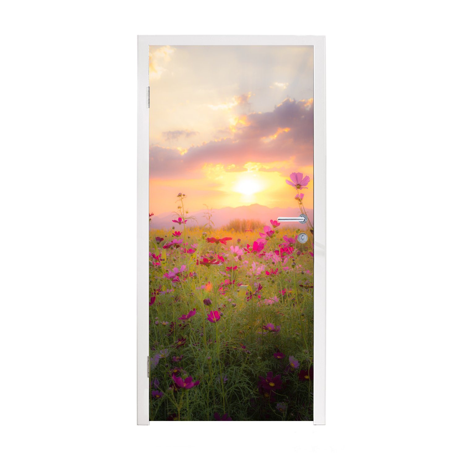 MuchoWow Türtapete Blumen - Wild - Dämmerung, Matt, bedruckt, (1 St), Fototapete für Tür, Türaufkleber, 75x205 cm