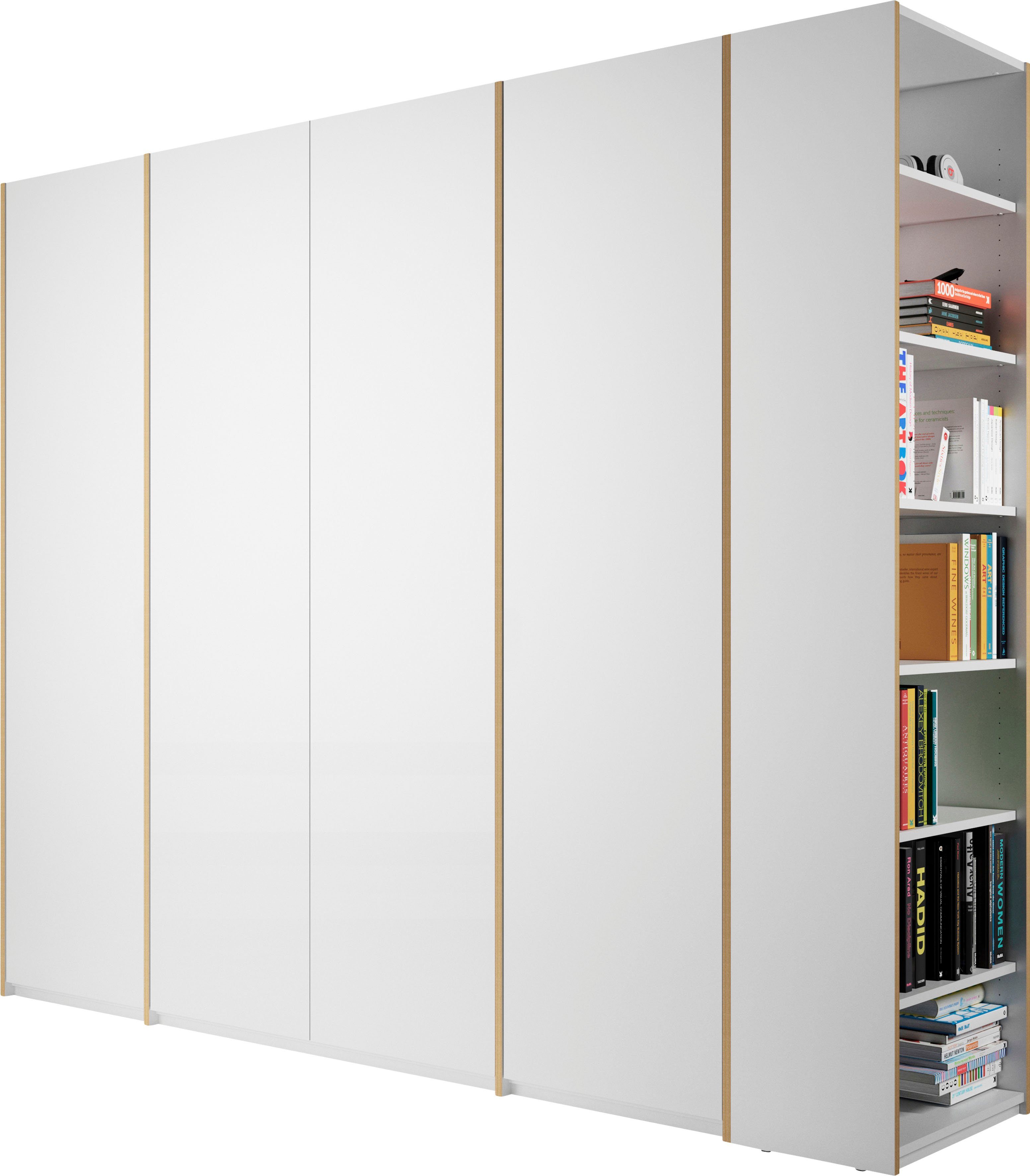 Drehtürenschrank | rechts 5 Anbauregal Modular links LIVING Müller Plus weiß/birke SMALL weiß/birke inklusive oder montierbarem Variante