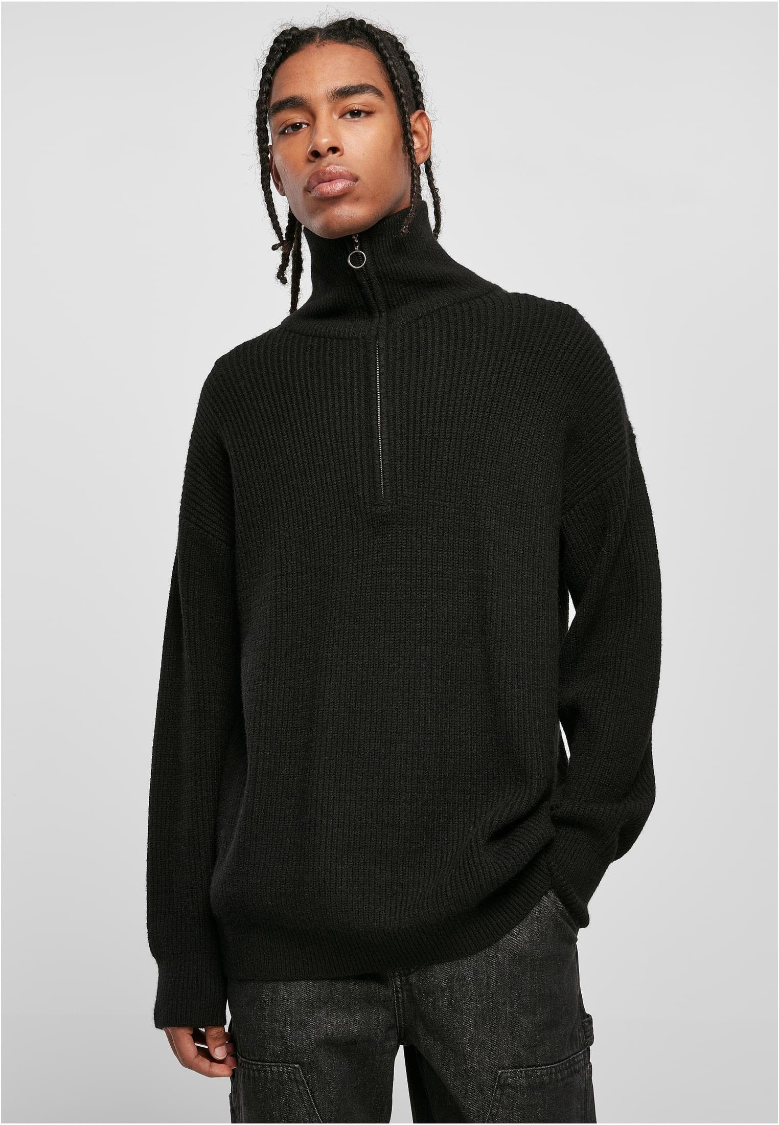URBAN CLASSICS Sweater Herren Oversized Knitted Troyer (1-tlg) black