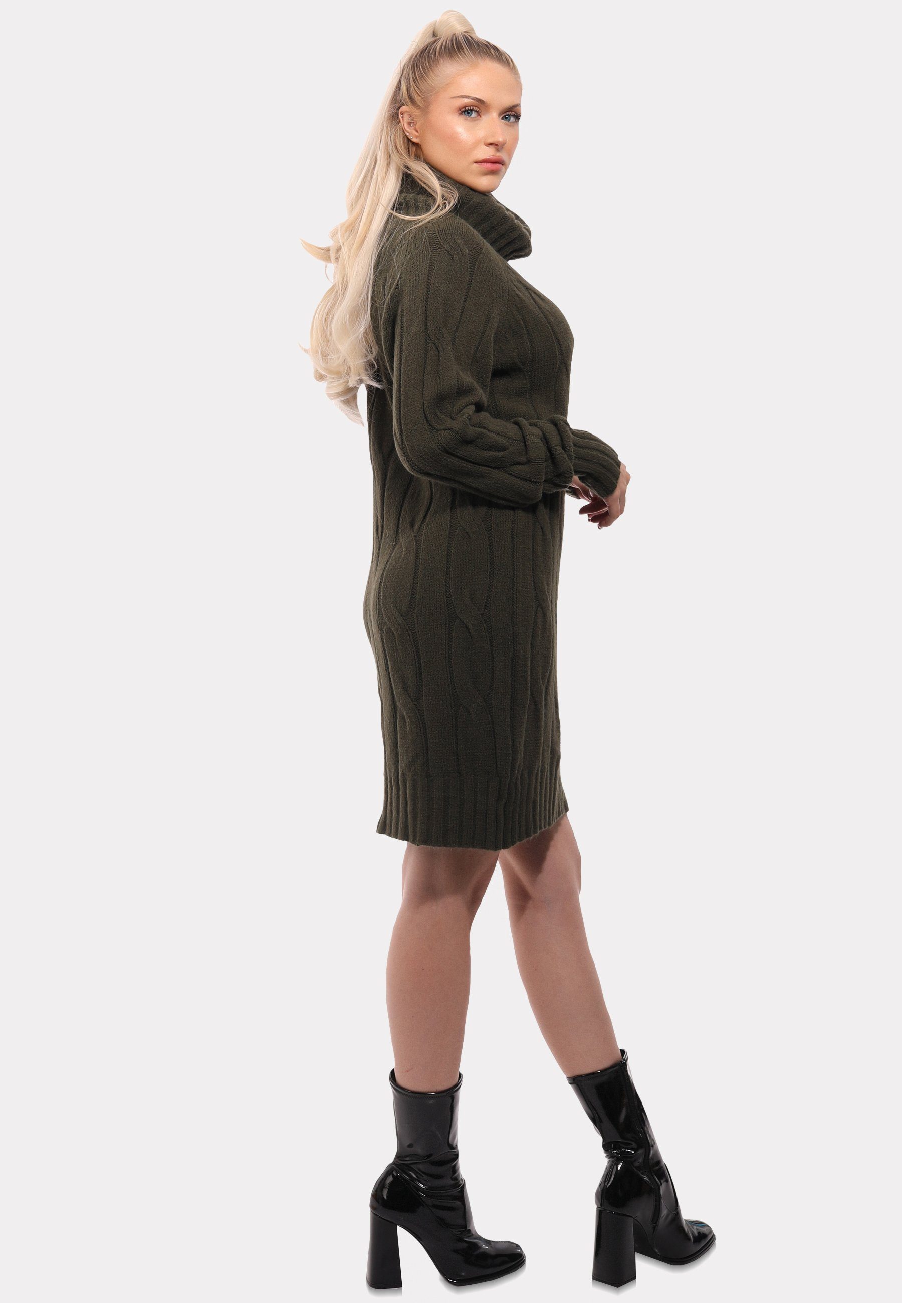 & in Exklusives Unifarbe YC khaki Strickkleid (1-tlg) Damen Style Strickkleid Fashion Rollkragen
