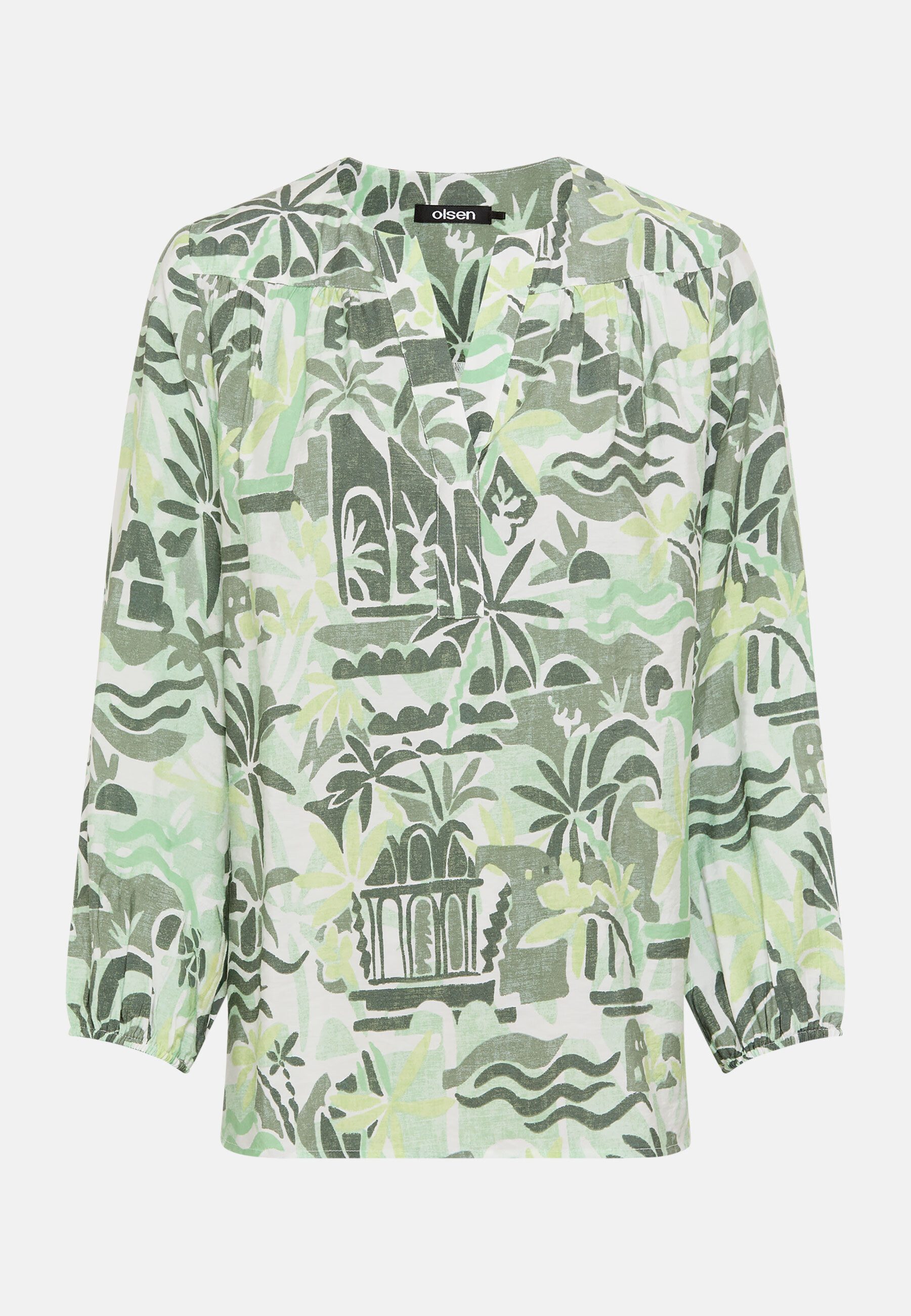 Olsen Hemdbluse Bluse mit Allover-Dessin und Tunika-Ausschnitt