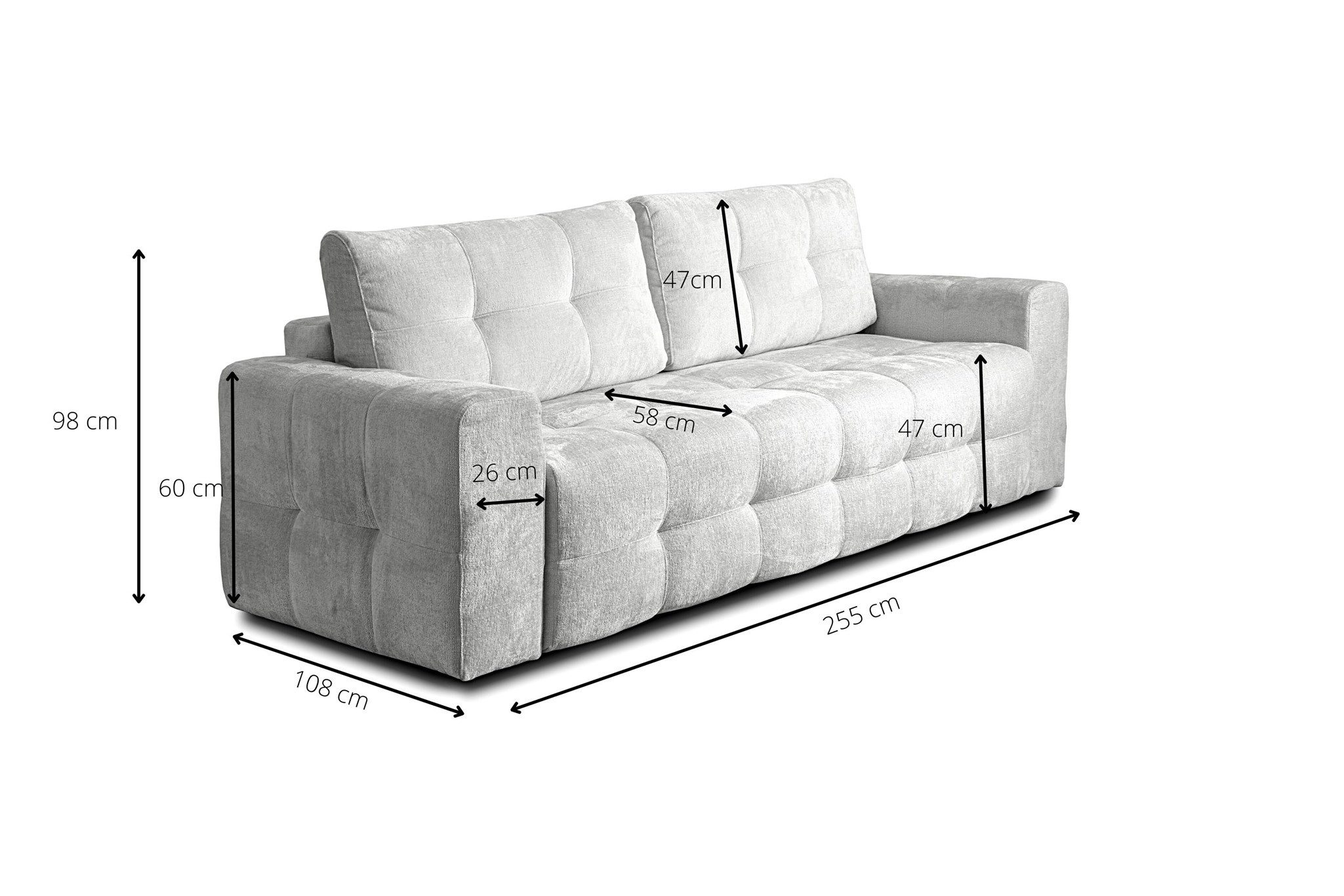 Fun Möbel Sofa Schlafsofa Designersofa Sofa 3-Sitzer ARIELLE, inkl. 2 Rückenkissen, inkl. Bettkasten