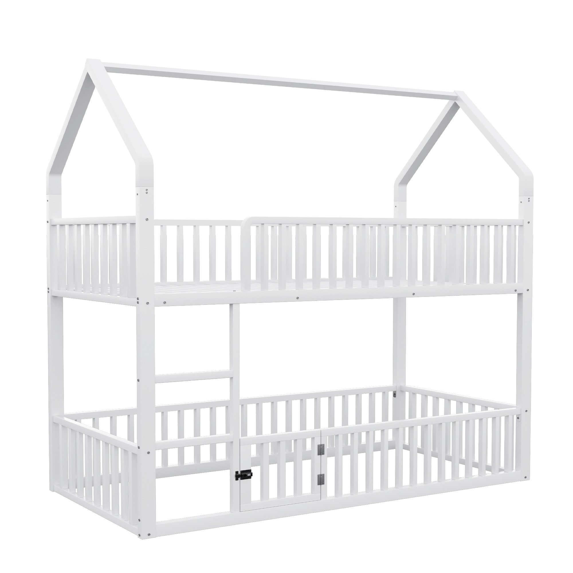 Merax Etagenbett (Jugendbett Kinderbett Stockbett, 1-St), Hohbett Metallbett 90x200cm mit Sicherheitsgeländer Leiter Tür & Dach