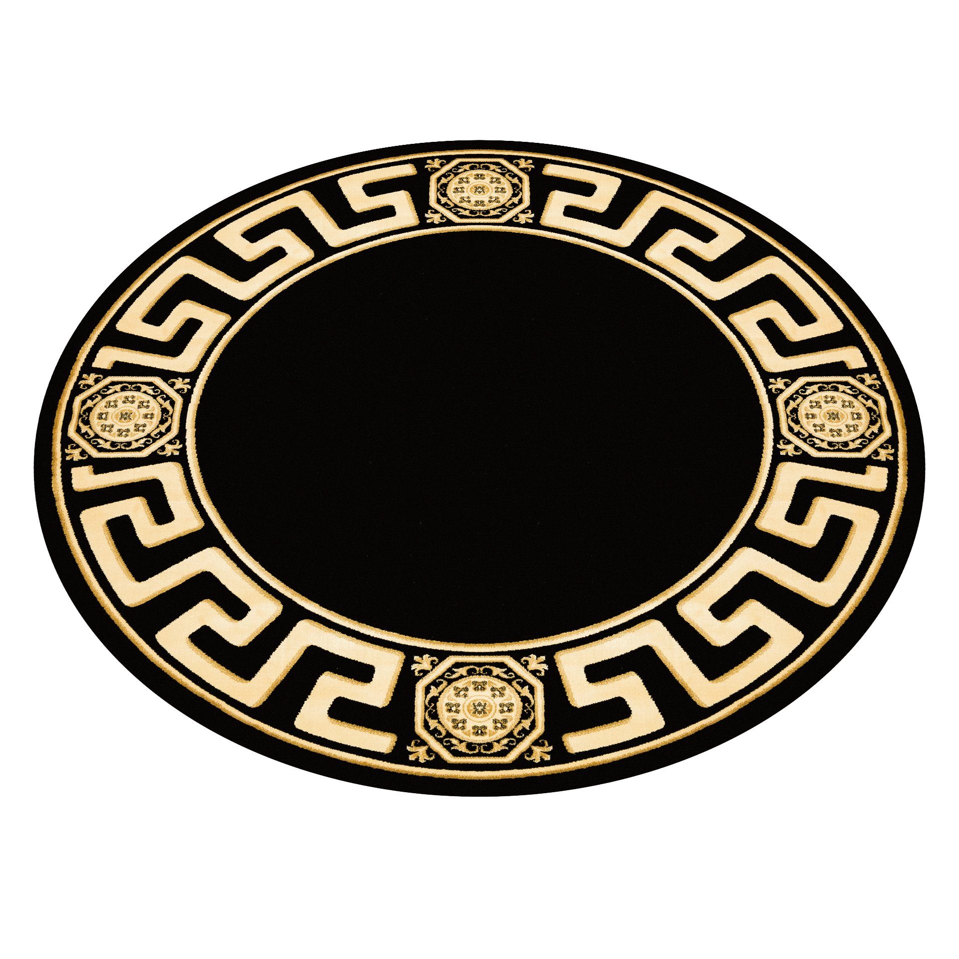 Belle Arti Teppich Luxus Teppich Wohnzimmerteppich Flurteppich Flur Läufer Mäander Muster, Rund, schwarz beige rot gold rund oval rutschfest flauschig Fransen