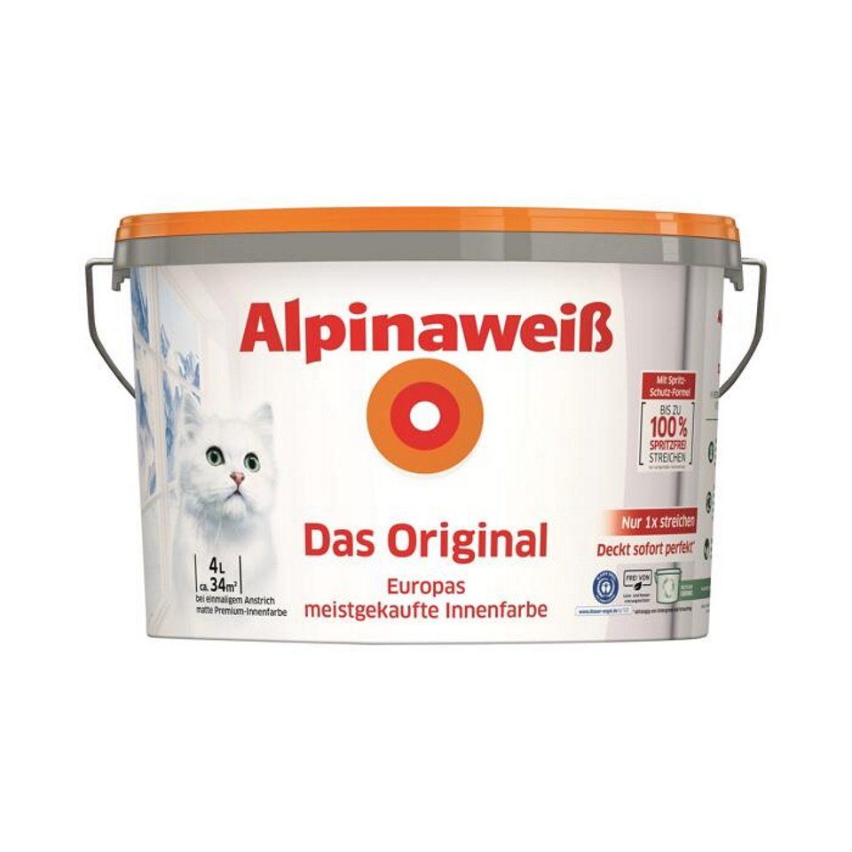 Alpina Wand- und Deckenfarbe Alpinaweiß Das Original 4 Liter