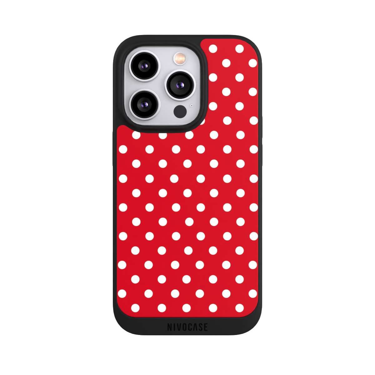 NIVOCASE Handyhülle Punkte Retro Polka Dots Polka Dots - dunkelrot und weiß, Apple iPhone 14 Pro Handyhülle Hülle NIVOpure Case Schwarz