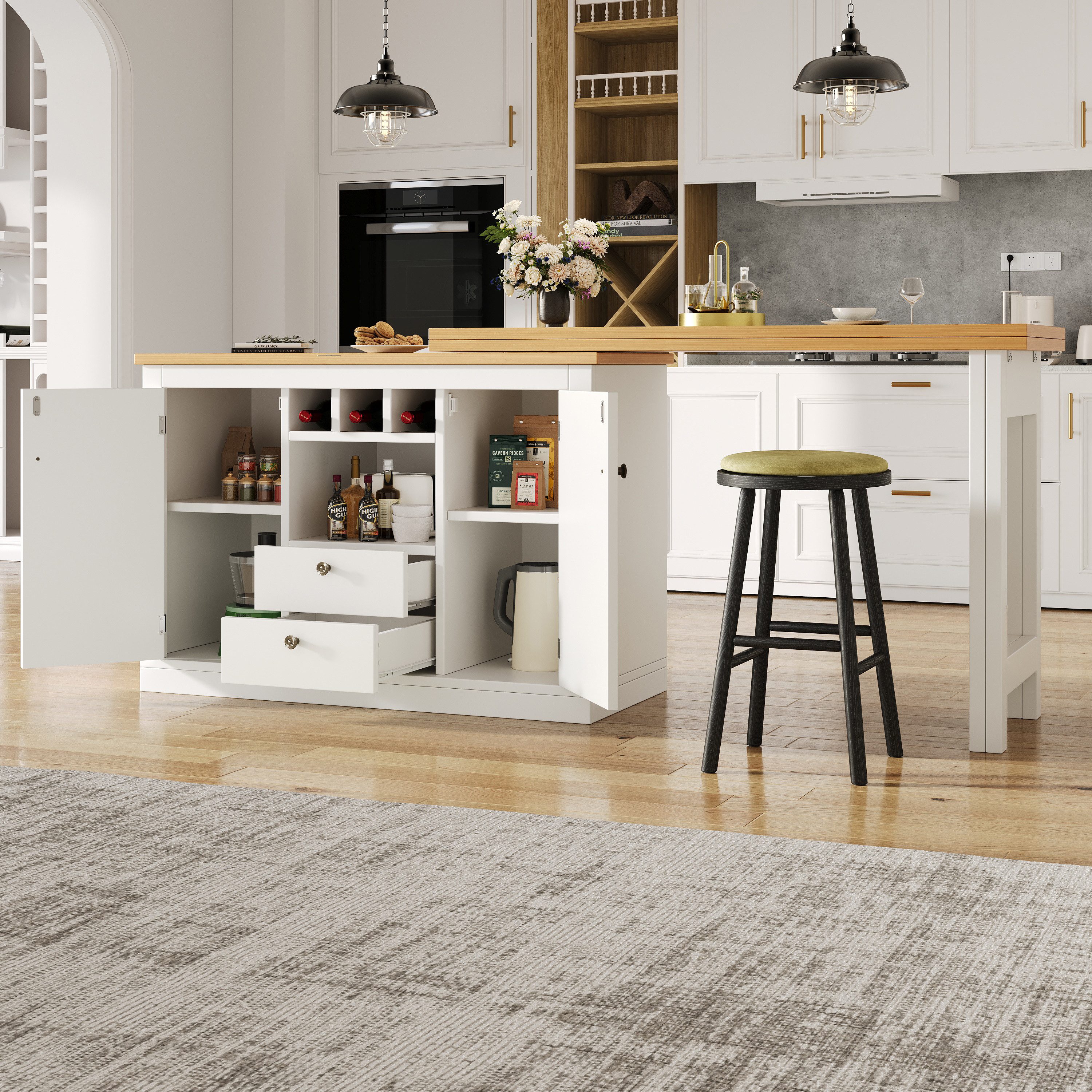 Flieks Kücheninsel mit 360° drehbarer und klappbarer Esstisch, (Holzoptik T günstig online kaufen