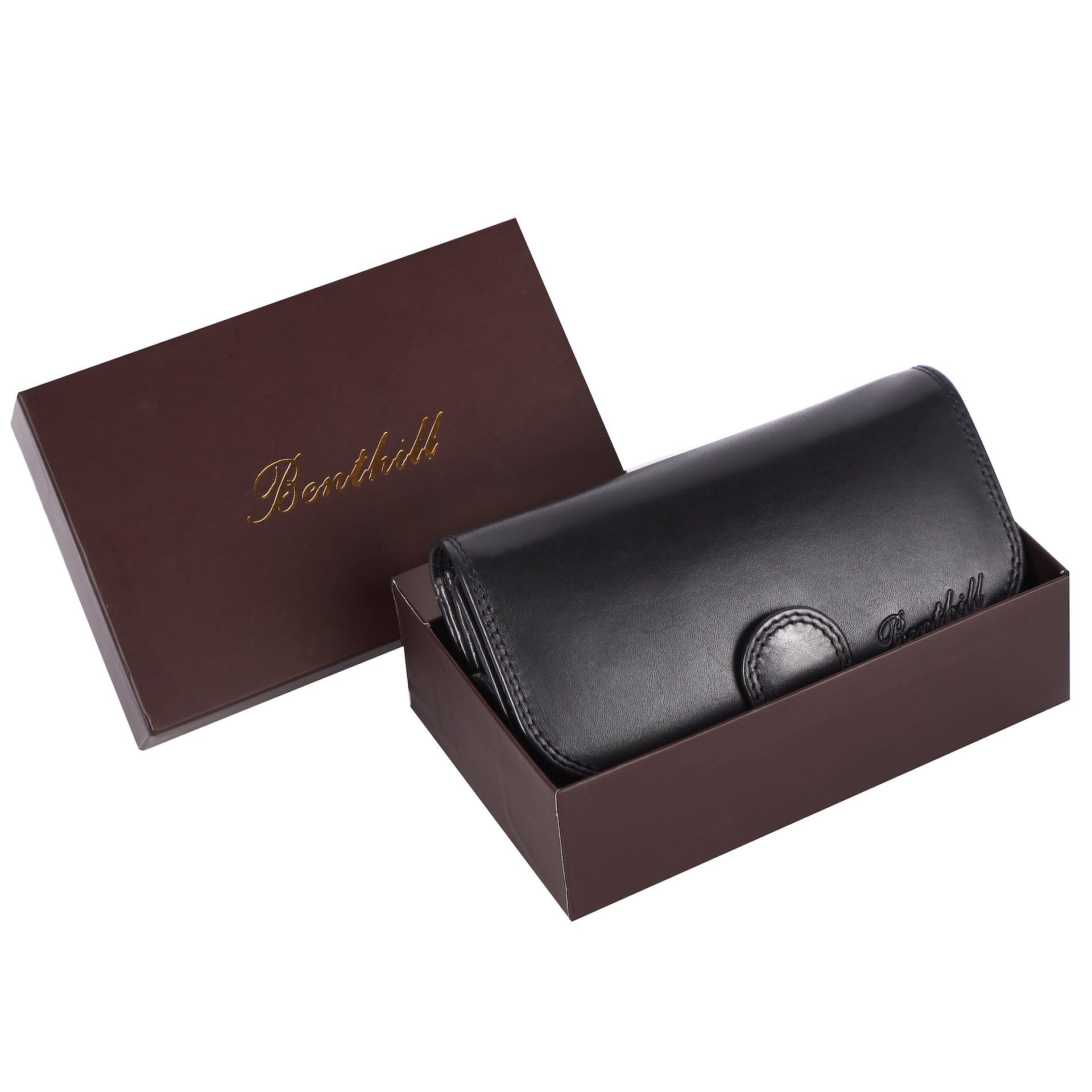 Benthill Geldbörse Damen Echt Leder Portemonnaie RFID Portmonee viel Kartenfächer Vintage, RFID-Schutz Kartenfächer Münzfach Reißverschlussfach