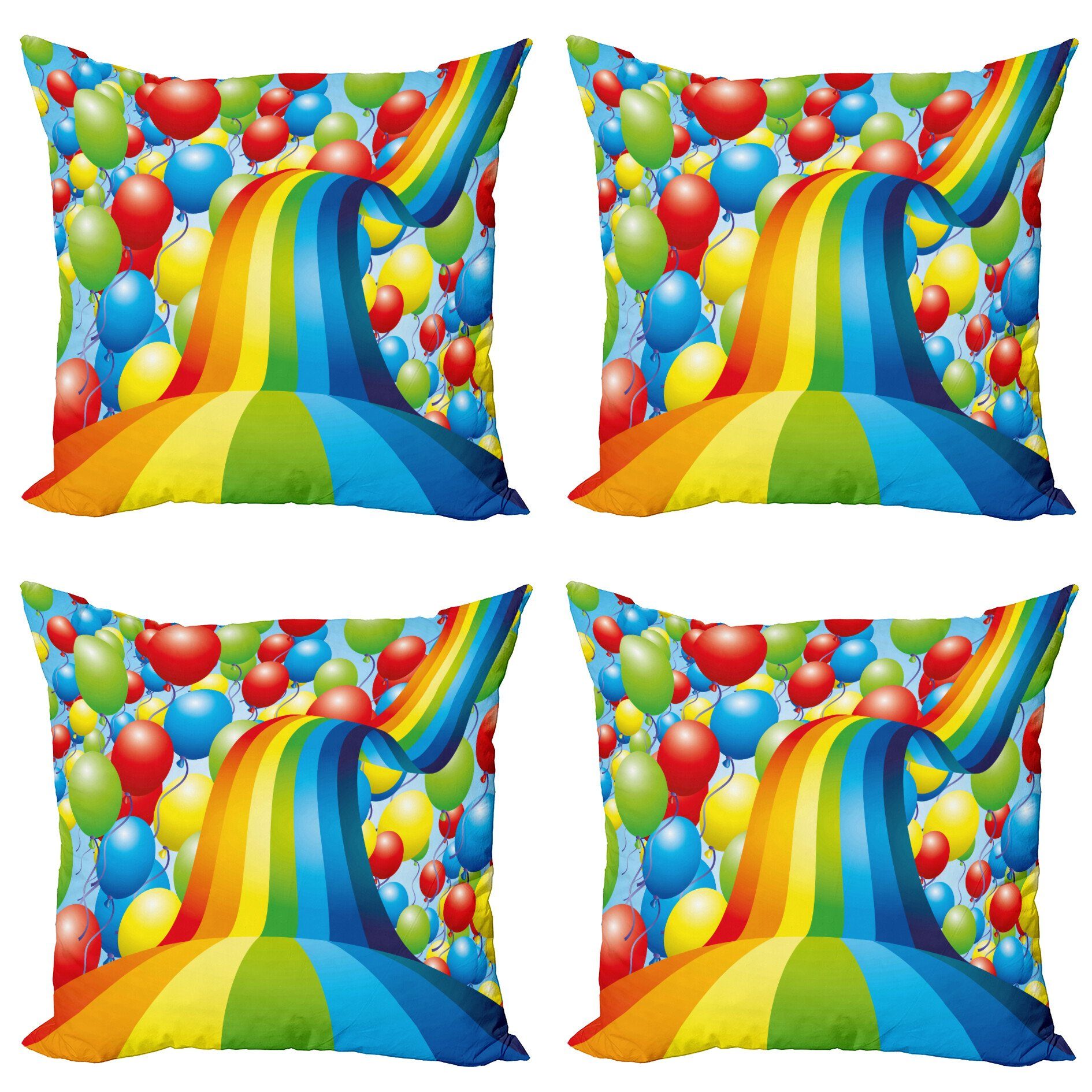Digitaldruck, Bänder Abakuhaus Stück), (4 Accent Regenbogen Kissenbezüge Modern Wellig Doppelseitiger Luftballons