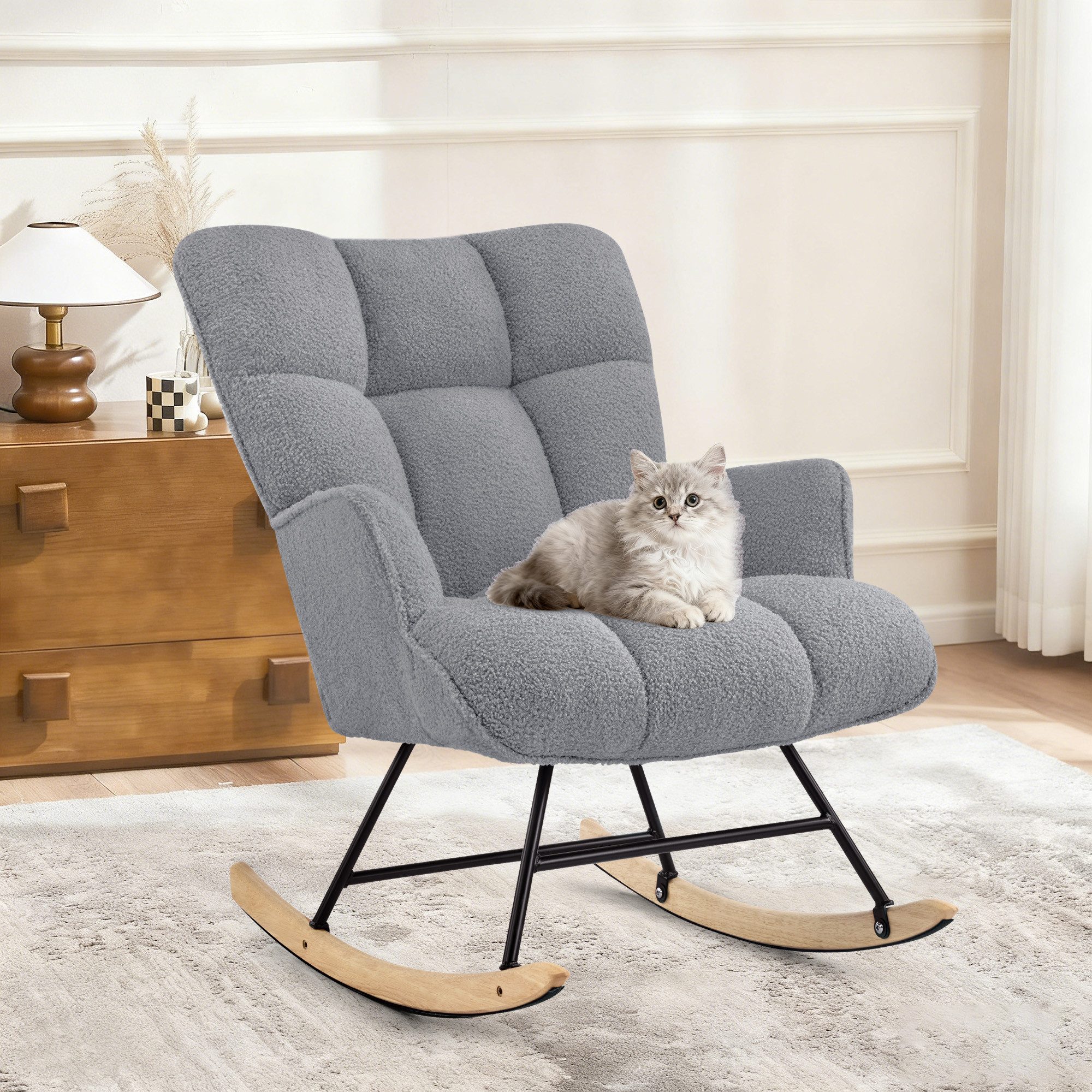 Aunekiv Schaukelstuhl Moderner Relaxsessel & Schaukelsessel in Teddyplüsch-Optik (1 St), perfekt als Stillstuhl & Lesesessel für Wohn- und Babyzimmer – Bild 4 von 5