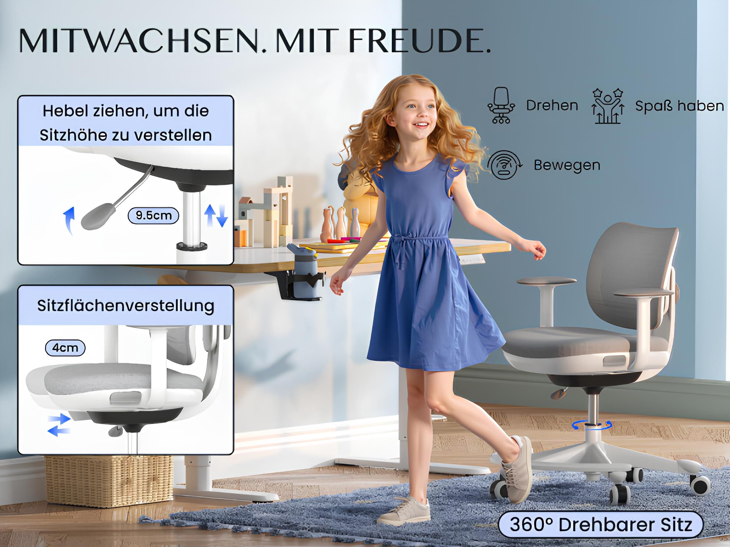 FLEXISPOT Schreibtisch Kinderschreibtisch Höhenverstellbar (16mm Abgerundete Tischecken, LED-Display & 3 Speichertaste), MIT 2xHaken& 1xBecherhalter, Kindertisc – Bild 5 von 5