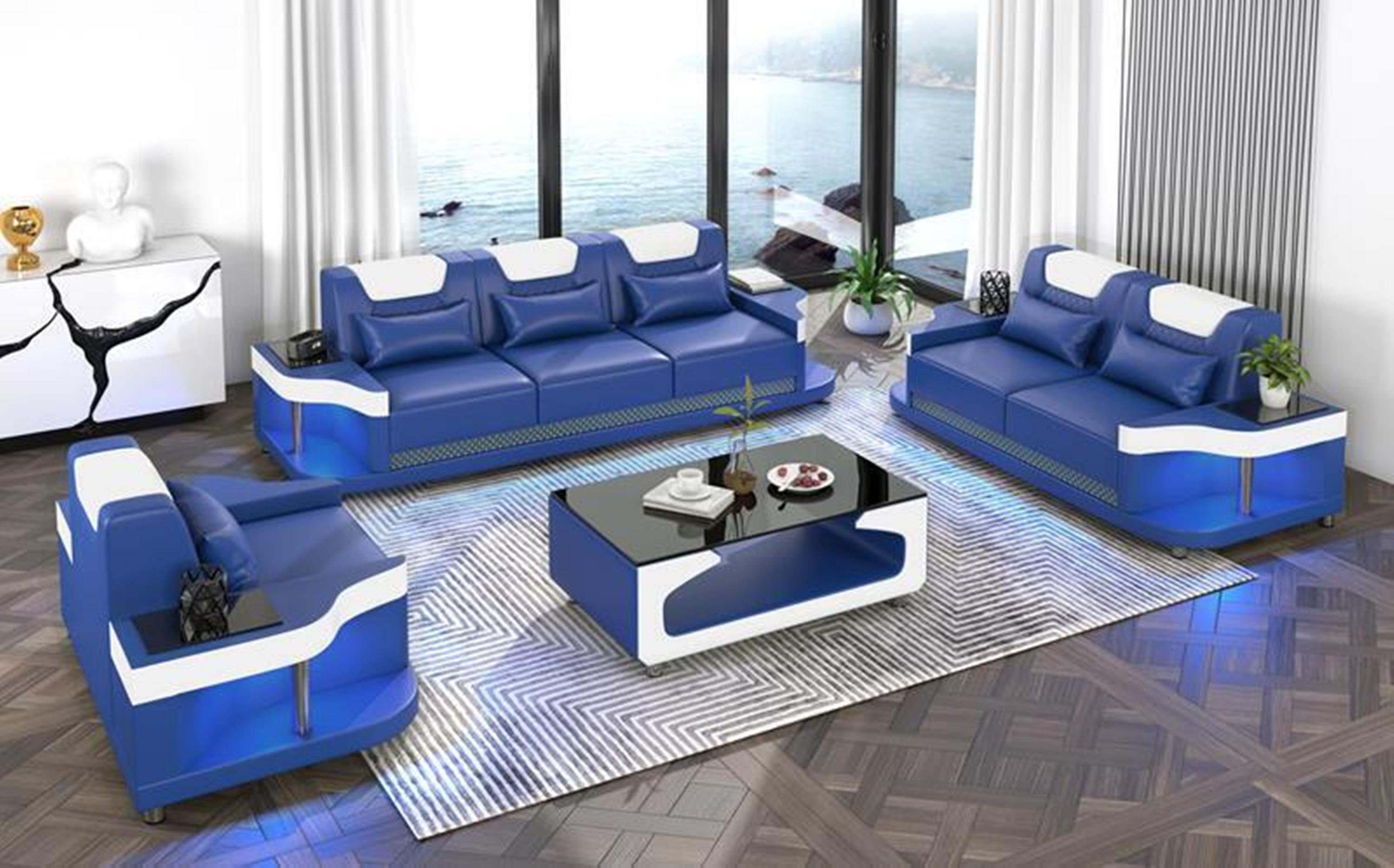 Sitzer Blau Sofagarnitur Made Sofa Set Sofa Design Polster 3+2+1 in JVmoebel Europe Couche,