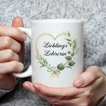 GRAVURZEILE Tasse mit Spruch - Lieblingslehrer/Lieblingslehrerin, Keramik, Lehrerin - Farbe: Weiß