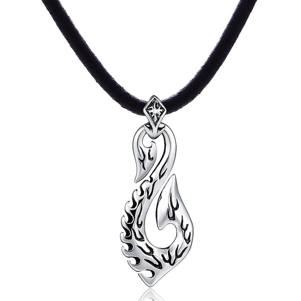 DonDon Kette mit Anhänger Lederkette Halskette 50 cm (1-tlg), Herren-Halskette mit Lederband, maskuline Anhänger, im Samtbeutel Maori Fish-Hook