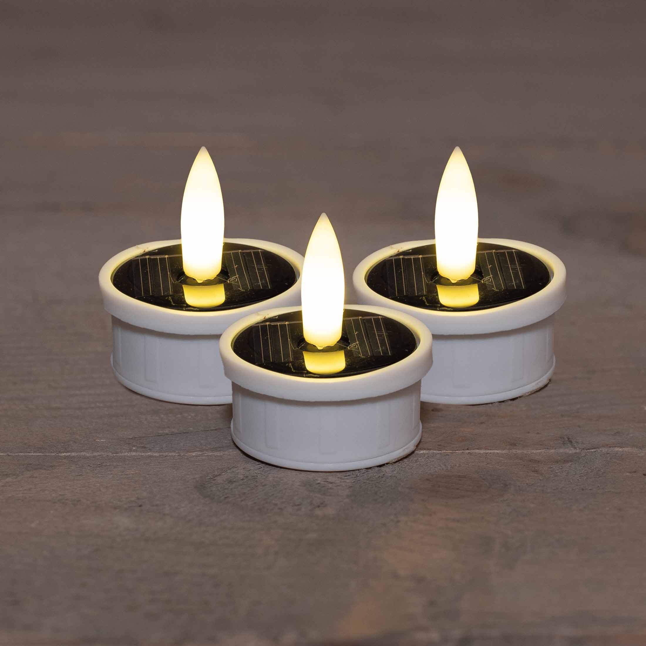 Coen Bakker Deco BV LED-Kerze (Set, 3-tlg), Solar Teelichter weiß dezent flackernd außen 3,7x4,5cm