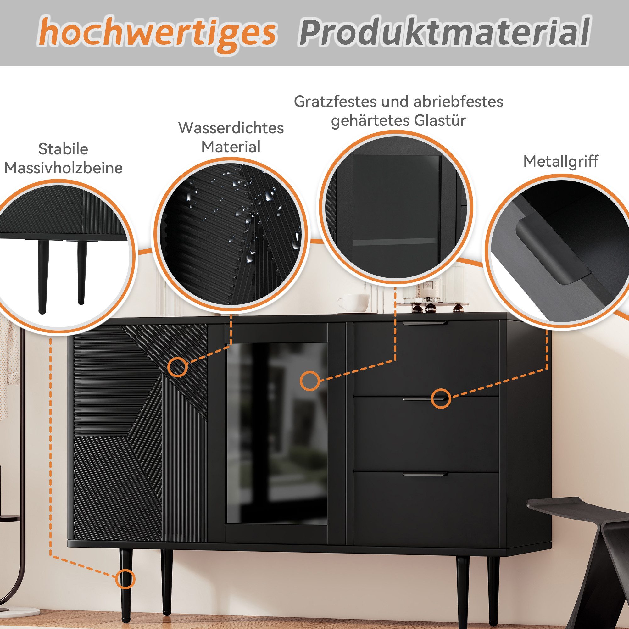Merax Sideboard, mit Schubladen und Glastür, günstig online kaufen